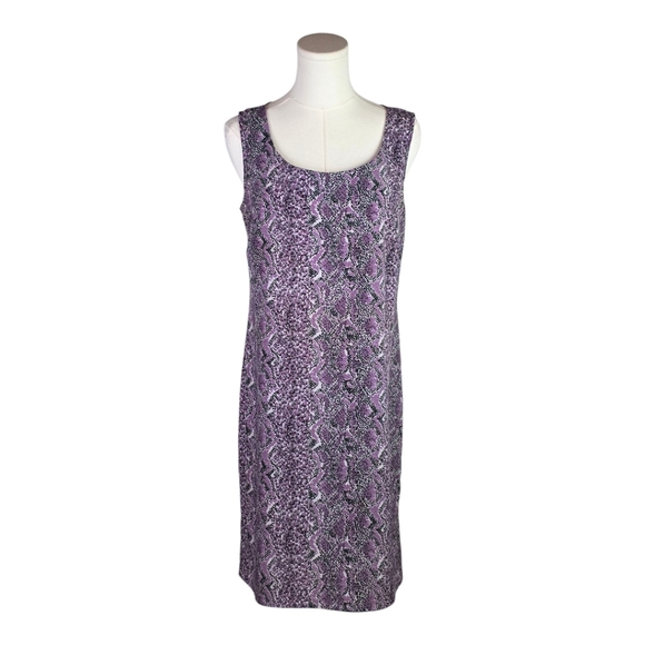 Hillard & Hanson Purple Animal Print Sleeveless Sheath Dress Size 8 - Picture 1 of 7